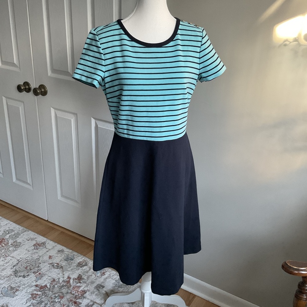 Talbots Aqua and Navy Striped Dress